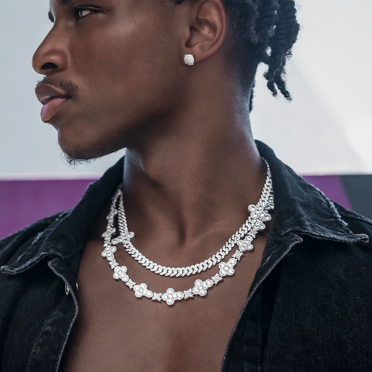 GLD PROMO Rounded Cross Pave Star Chain