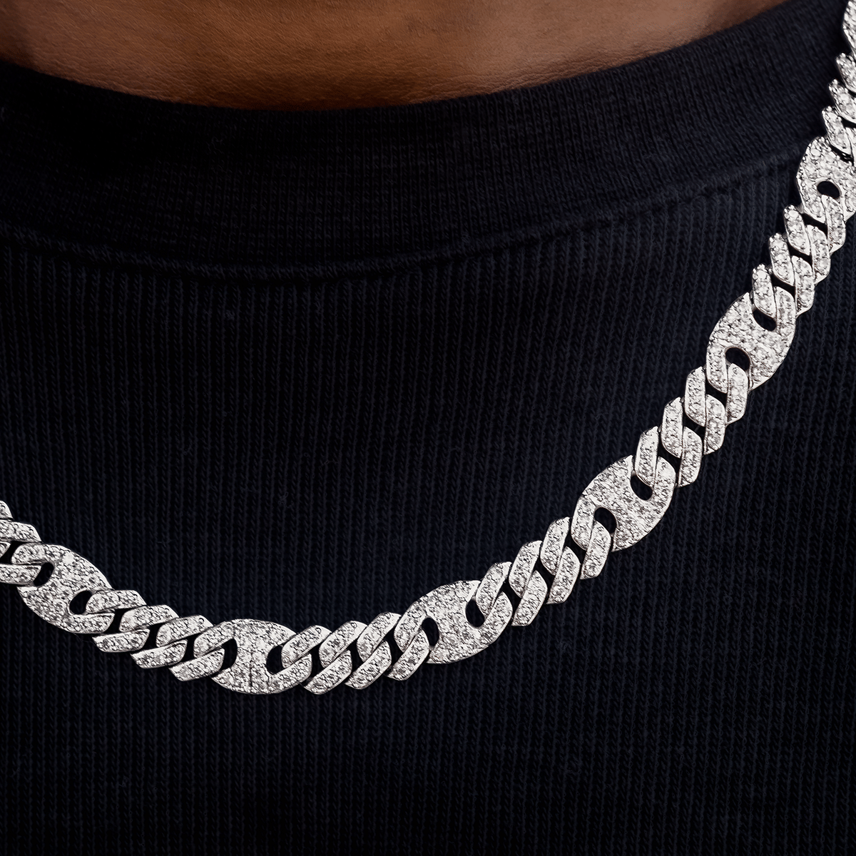 GLD PROMO Iced Mariner Cuban Chain in White Gold - 9 mm