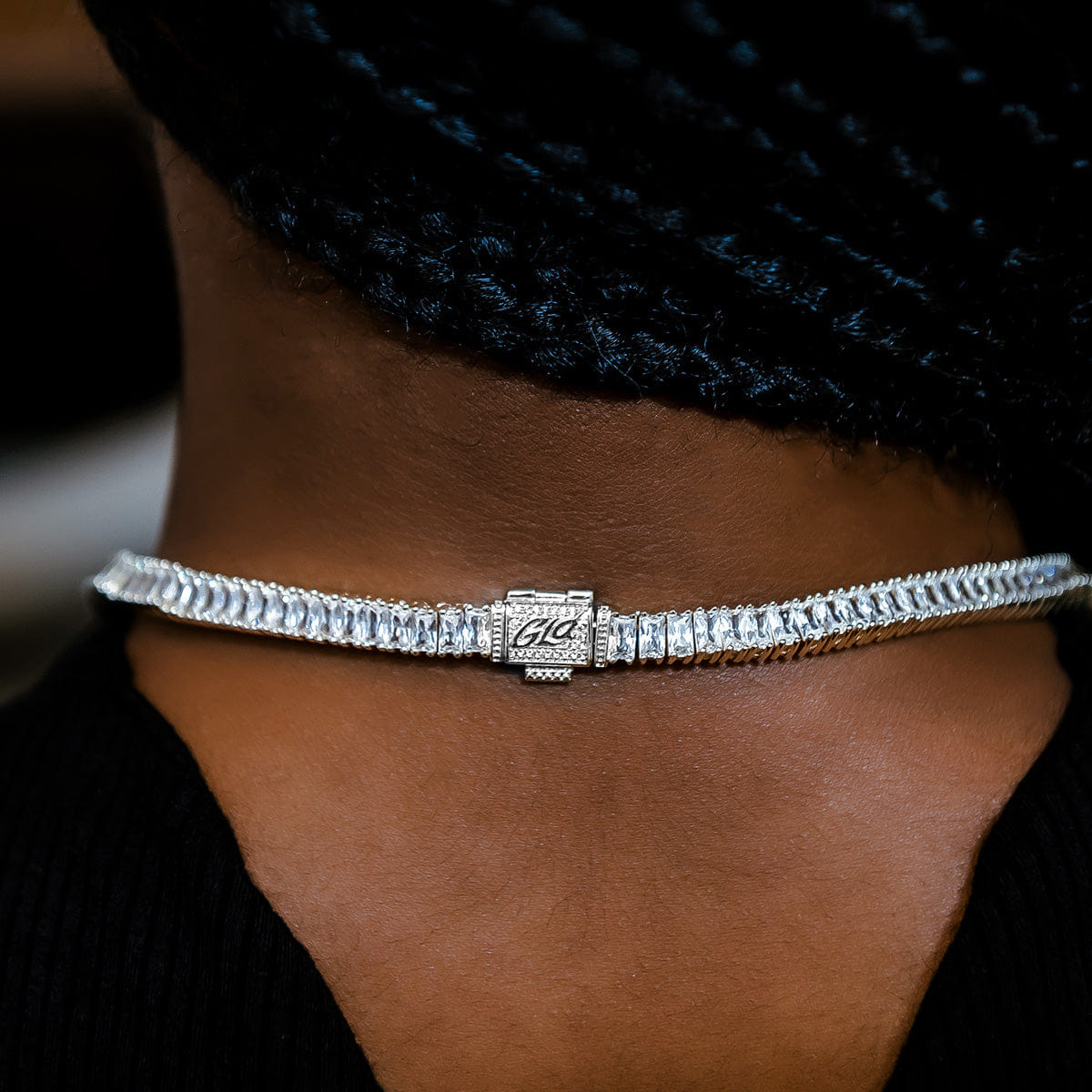 GLD PROMO - WOMEN Diamond Baguette Tennis Necklace in White Gold - 6 mm
