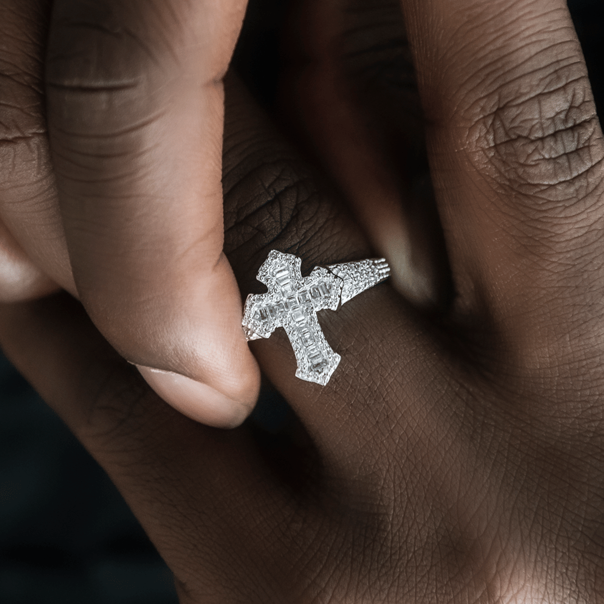 GLD PROMO Diamond Baguette Gothic Cross Ring