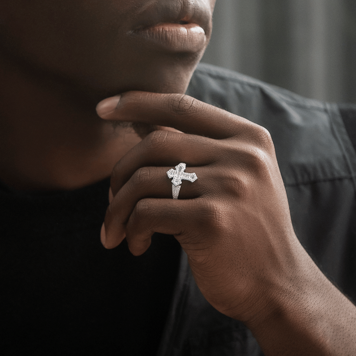GLD PROMO Diamond Baguette Gothic Cross Ring