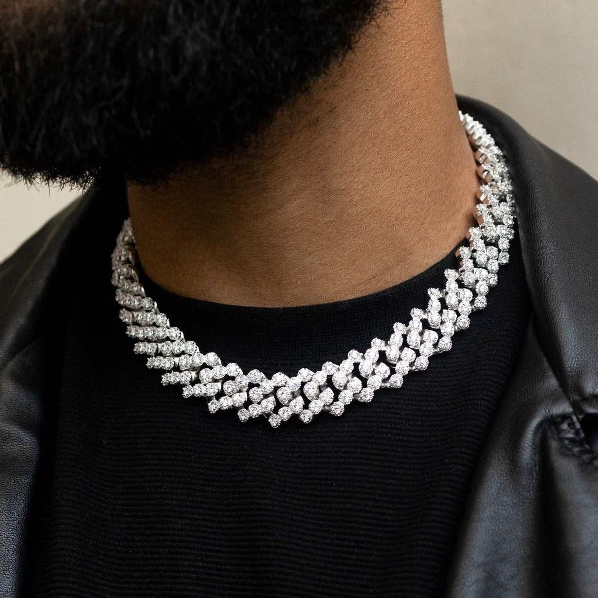 GLD PROMO 19 mm Diamond Clustered Cuban Necklace - White Gold