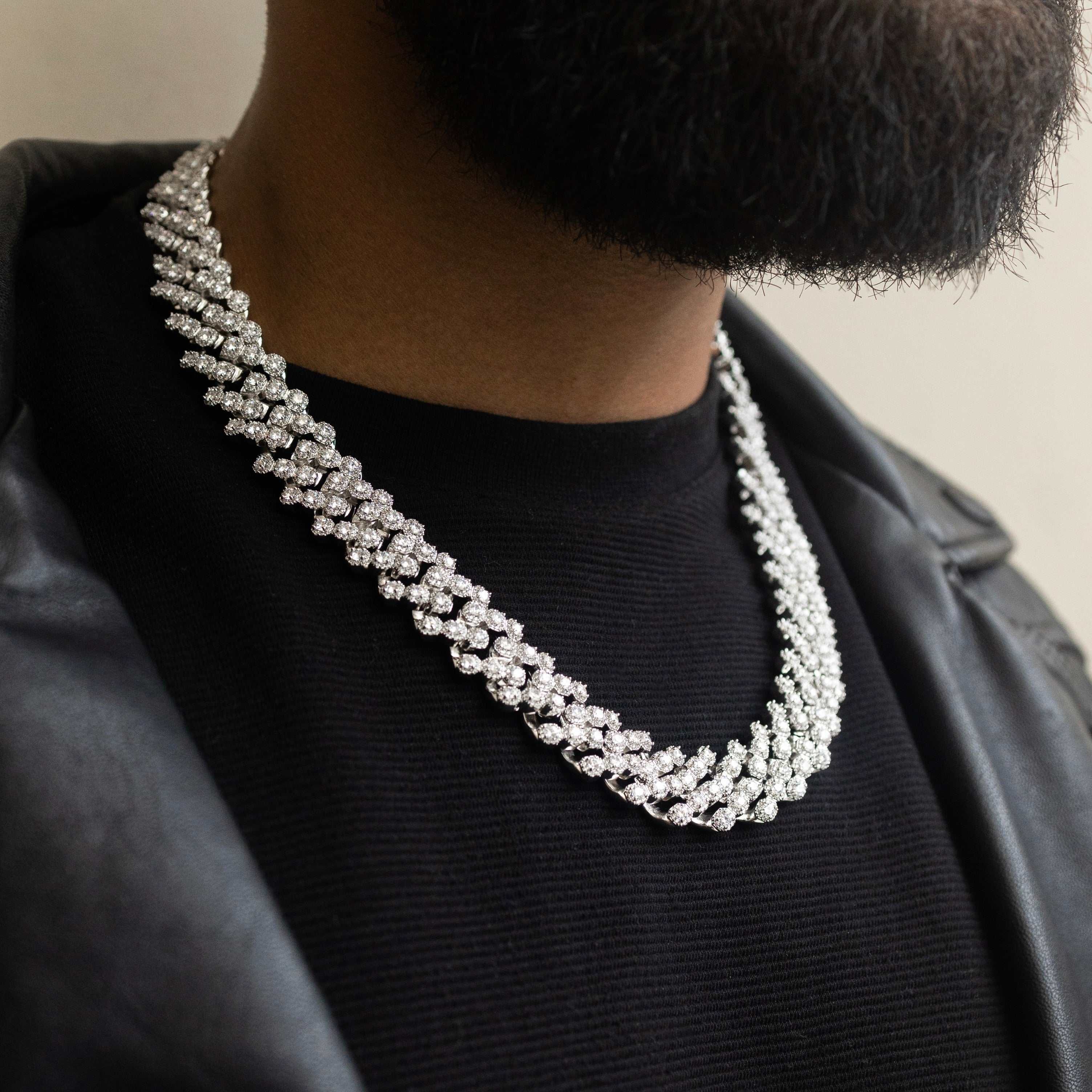 GLD PROMO 19 mm Diamond Clustered Cuban Necklace - White Gold