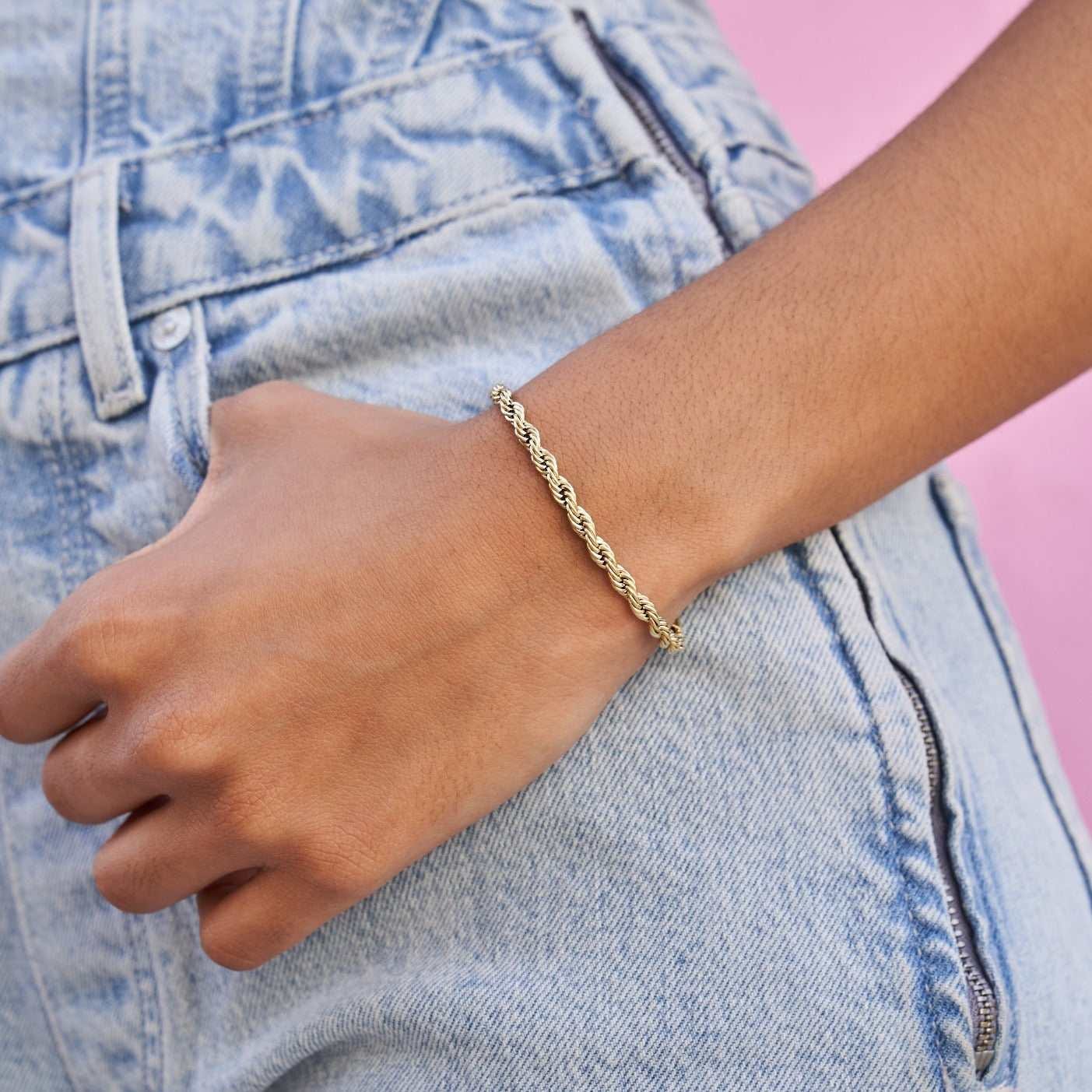GLD PROMO - WOMEN Rope Bracelet in Yellow Gold (Adjustable) - 4 mm