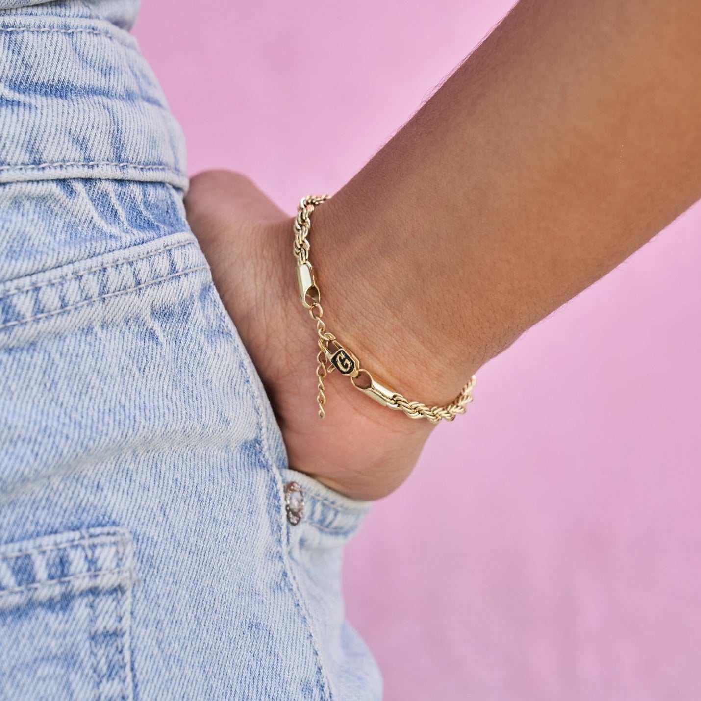 GLD PROMO - WOMEN Rope Bracelet in Yellow Gold (Adjustable) - 4 mm