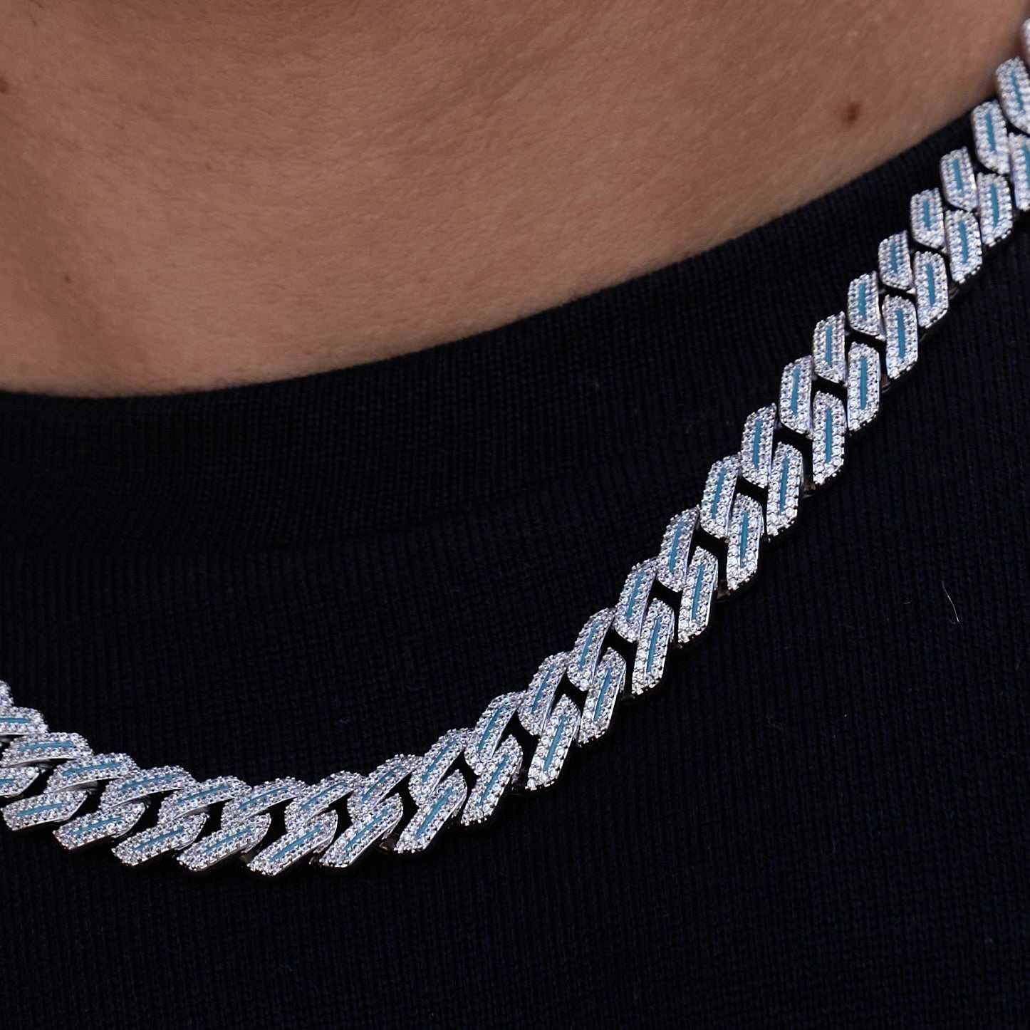 GLD PROMO Luminous Diamond Prong Cuban Necklace in White Gold - 12 mm
