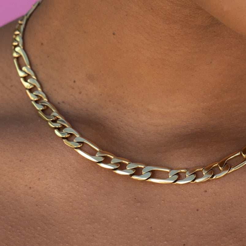 GLD PROMO - WOMEN Figaro Link Necklace in Yellow Gold - 7 mm