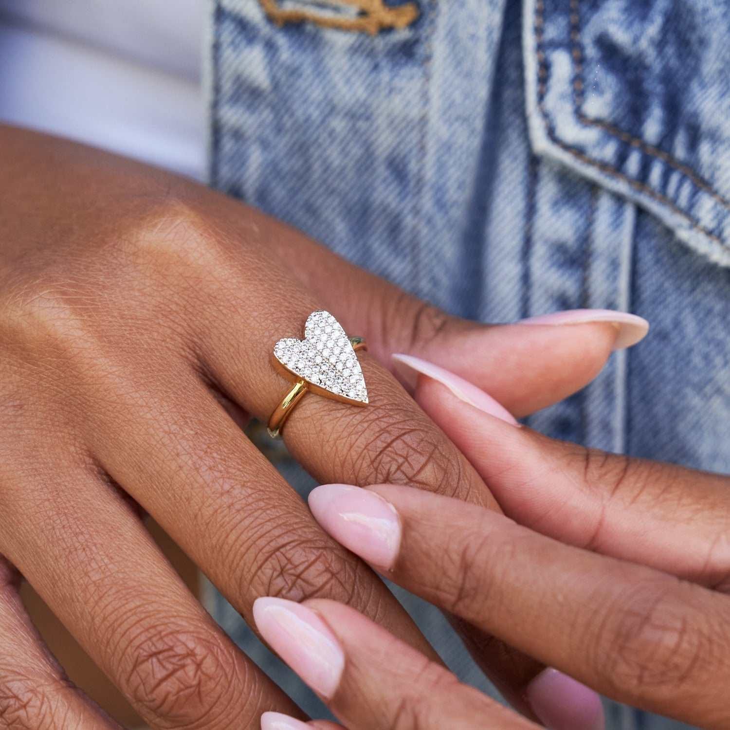 GLD PROMO - WOMEN Pave Heart Ring - Yellow Gold Vermeil