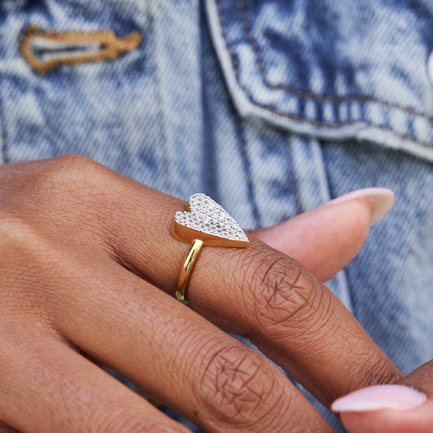 GLD PROMO - WOMEN Pave Heart Ring - Yellow Gold Vermeil