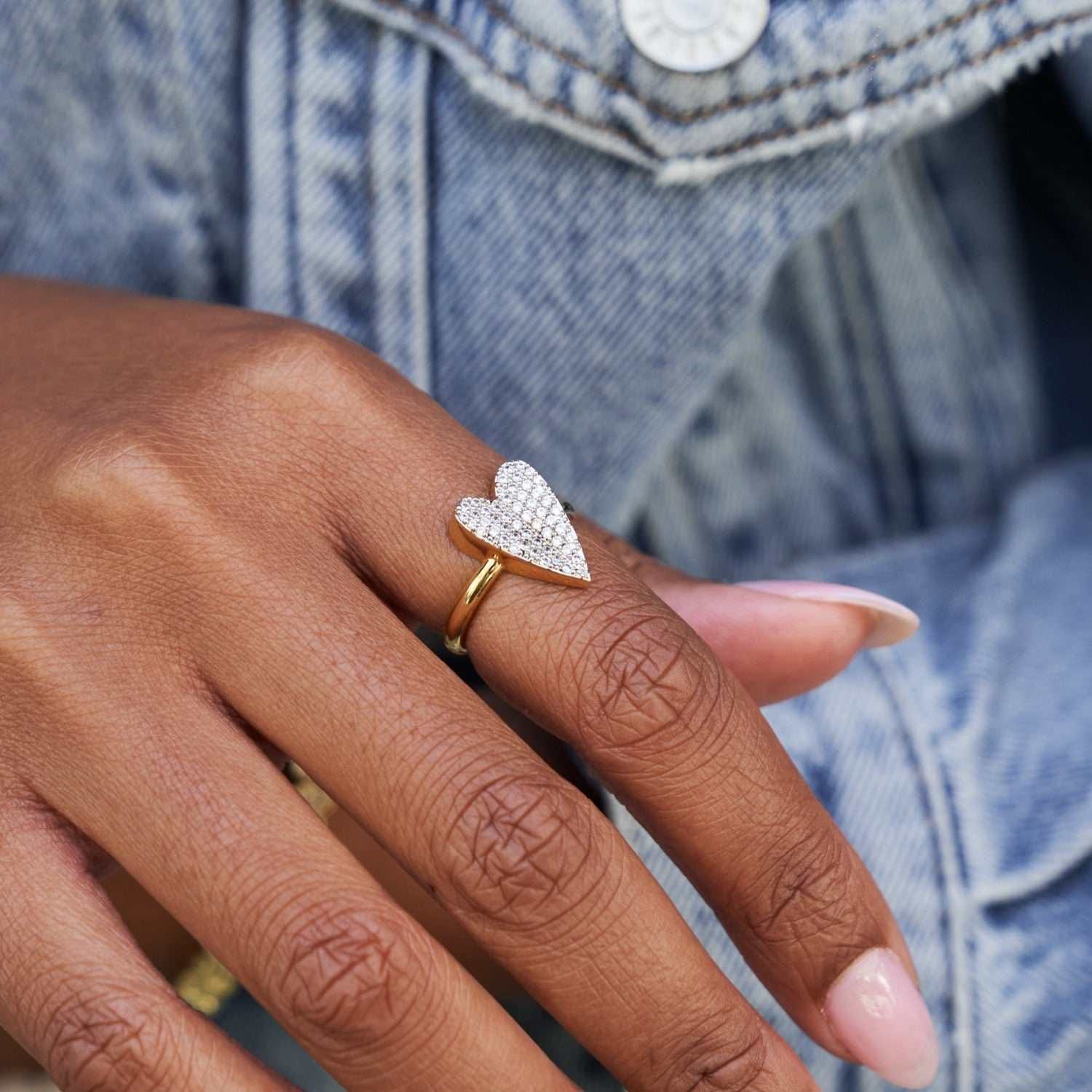 GLD PROMO - WOMEN Pave Heart Ring - Yellow Gold Vermeil
