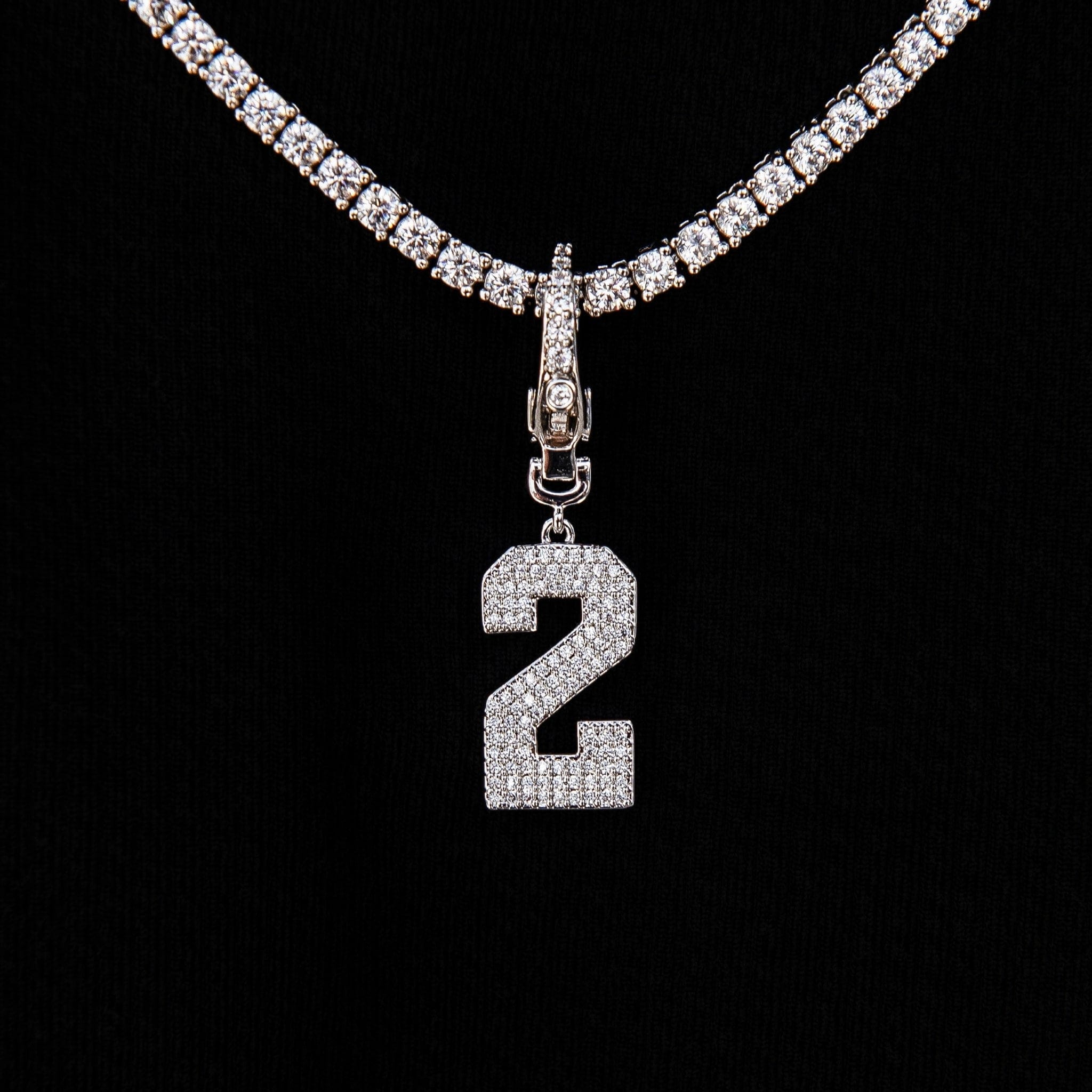 GLD PROMO Micro Pave Number Clip On Pendants in White Gold