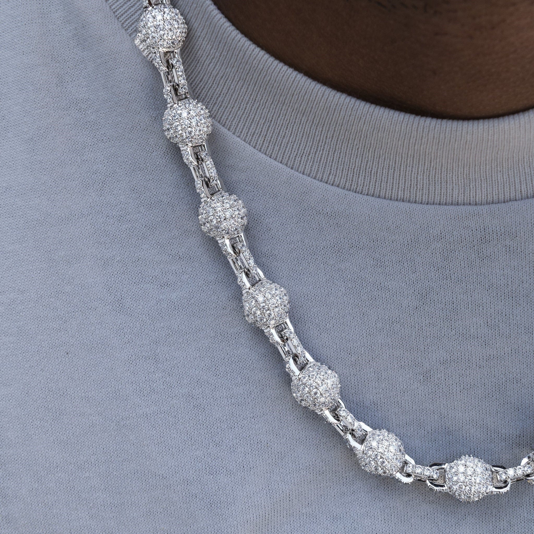 GLD PROMO 12 mm Iced Ball Chain in White Gold