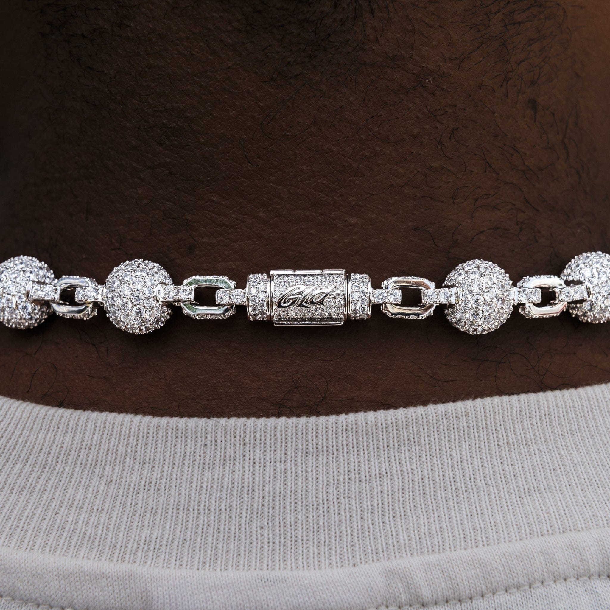 GLD PROMO 12 mm Iced Ball Chain in White Gold