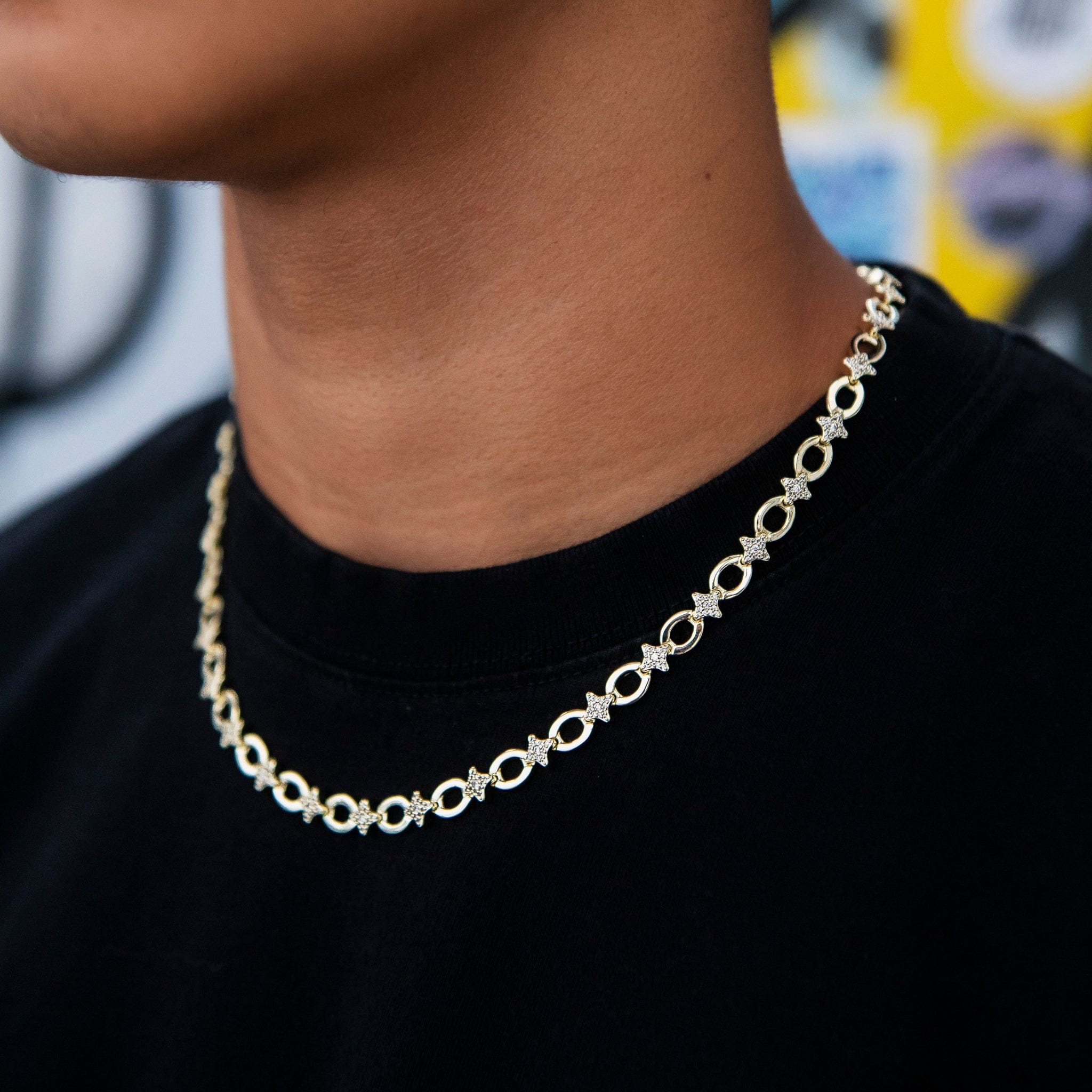 GLD PROMO Iced Star Cable Link Chain - Yellow Gold