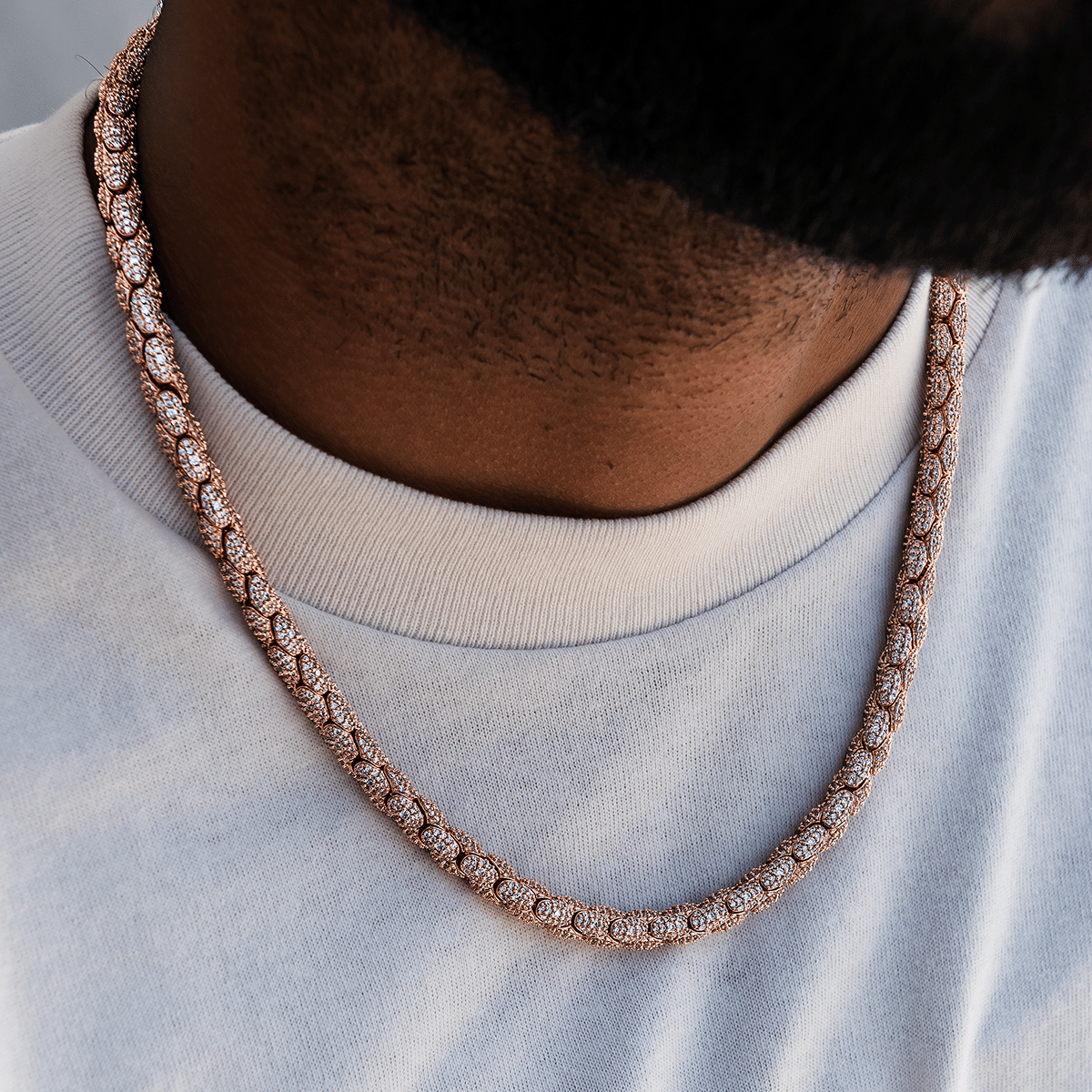 GLD PROMO Diamond Pave Snake Link Chain in Rose Gold - 6 mm