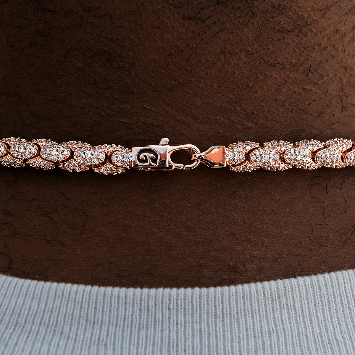 GLD PROMO Diamond Pave Snake Link Chain in Rose Gold - 6 mm