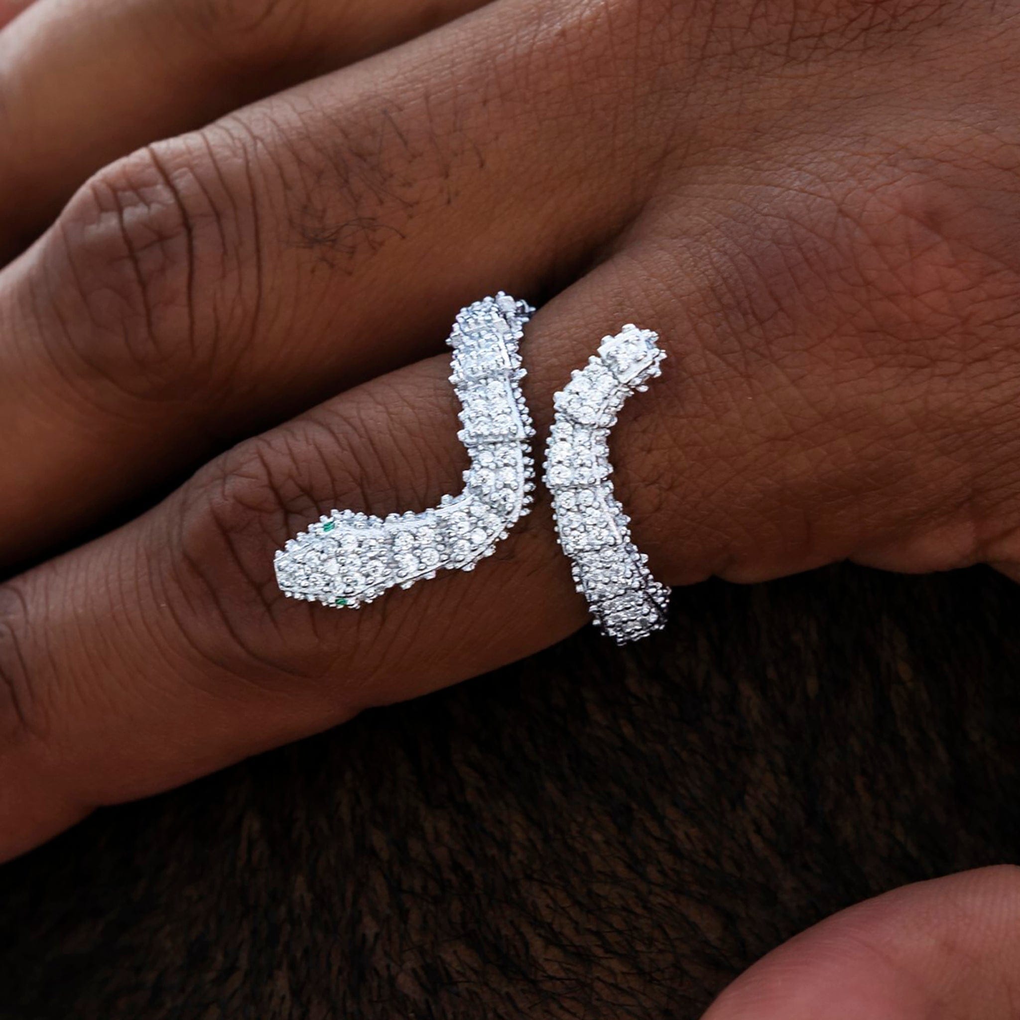 GLD PROMO Iced Snake Wrap Ring in White Gold