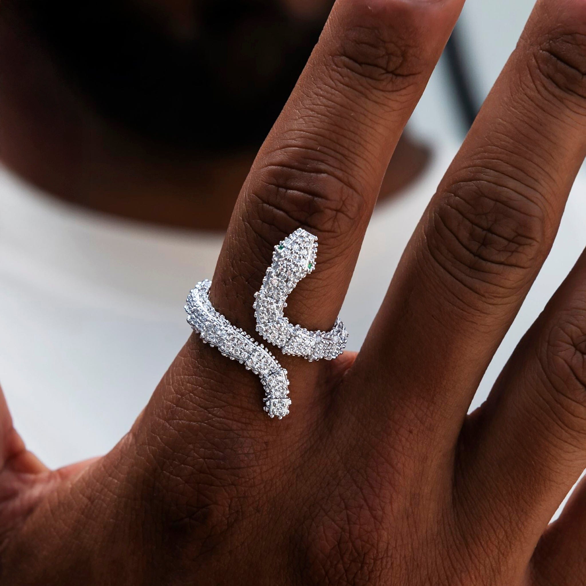 GLD PROMO Iced Snake Wrap Ring in White Gold