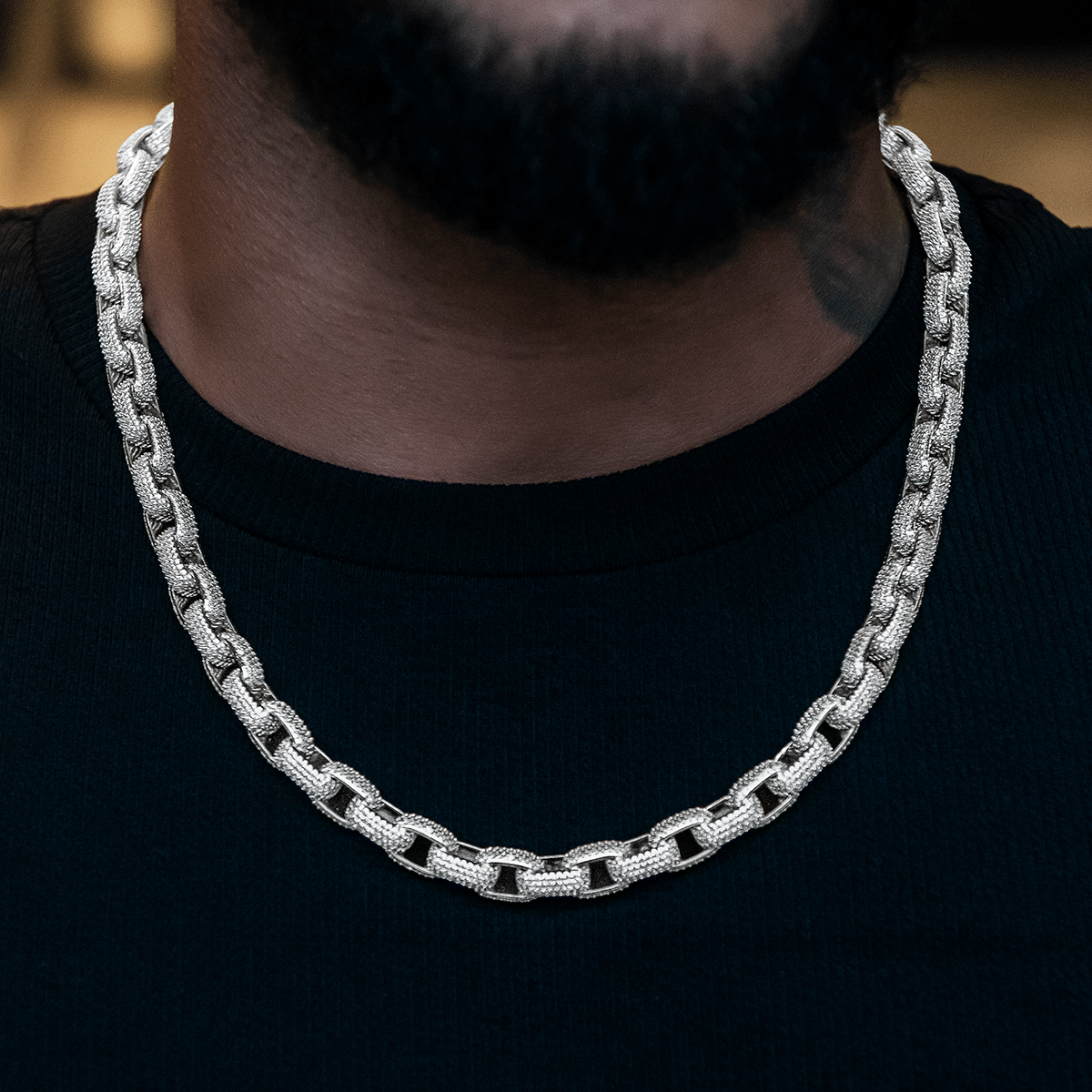 GLD PROMO Diamond Box Link Chain in White Gold - 9 mm
