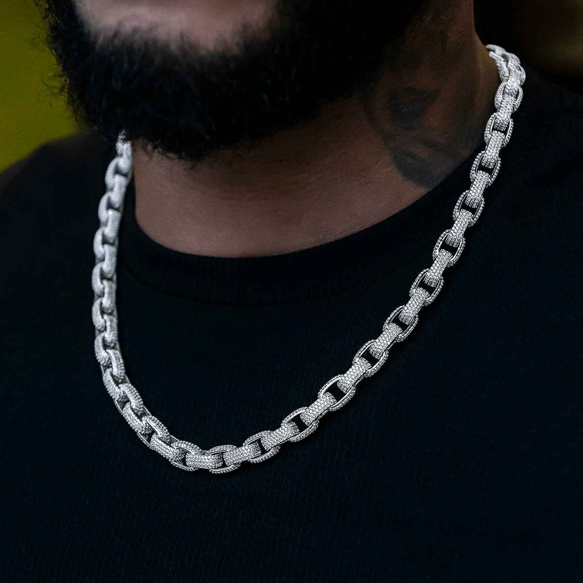 GLD PROMO Diamond Box Link Chain in White Gold - 9 mm