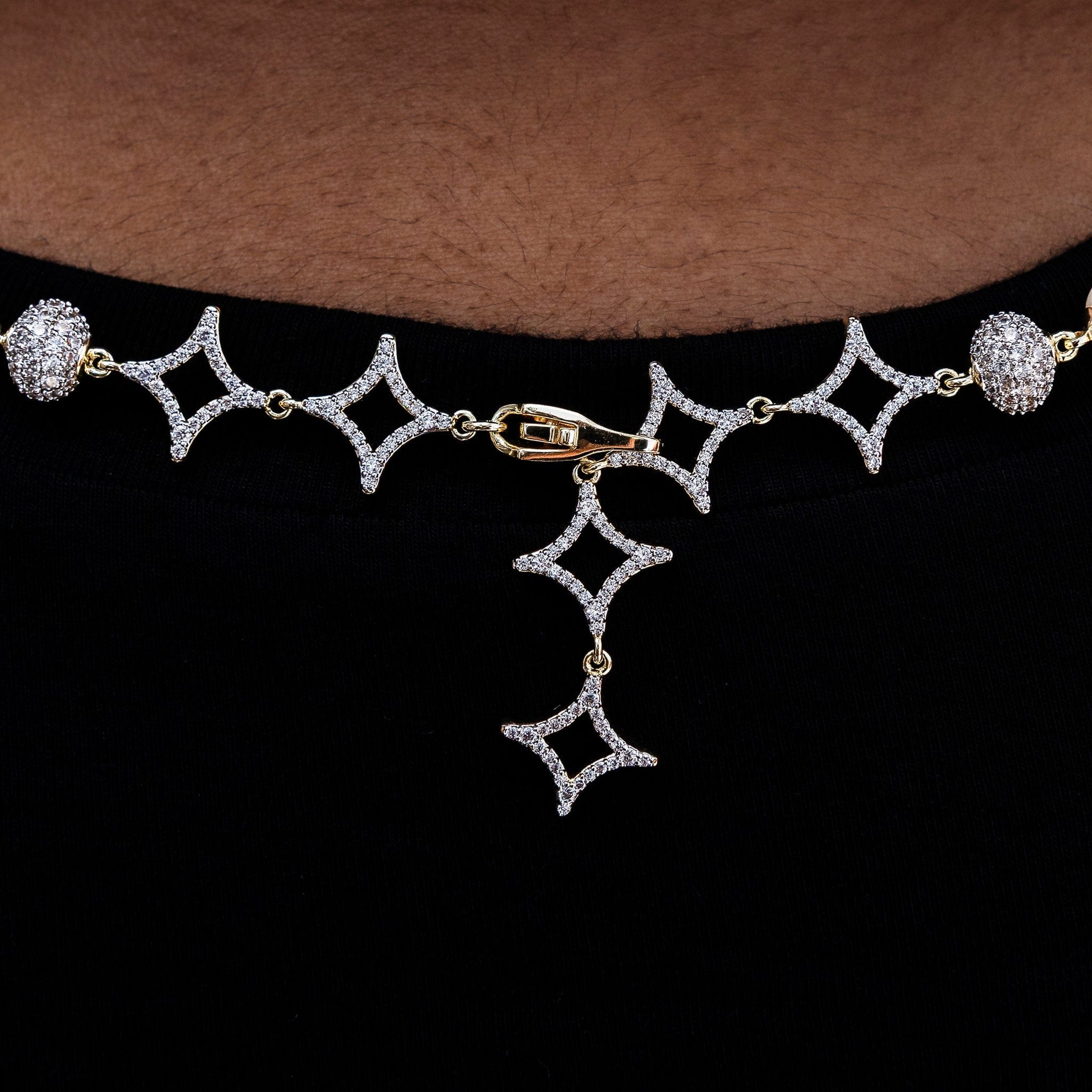 GLD PROMO - WOMEN Iced Beaded Pearl Necklace in Yellow Gold