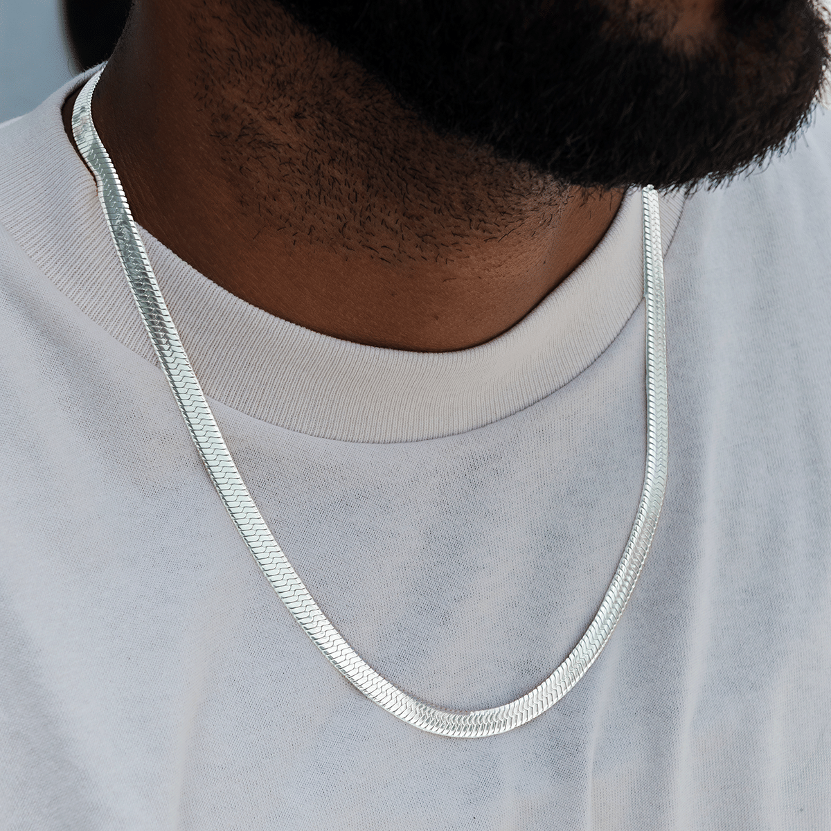 GLD PROMO Herringbone Chain in White Gold - 8 mm