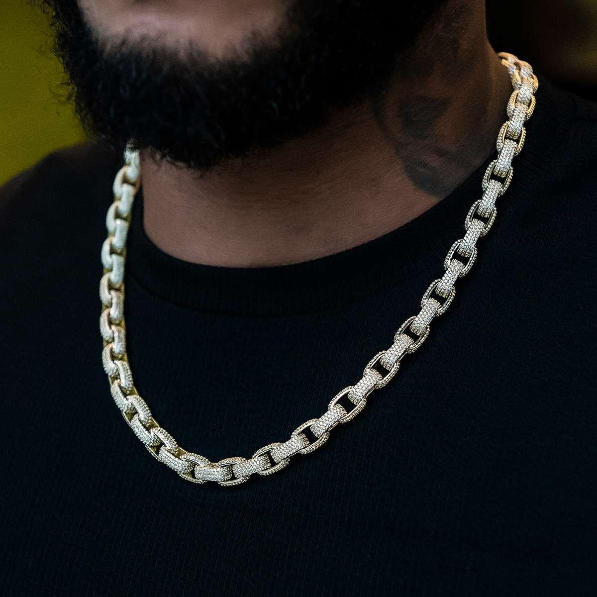 GLD PROMO Diamond Box Link Chain in Yellow Gold - 9 mm