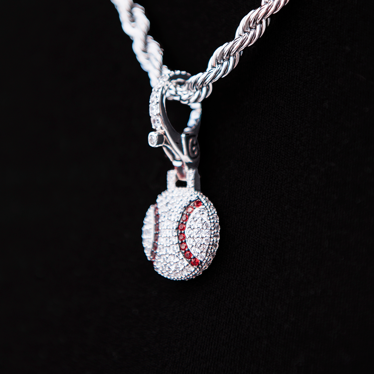 GLD PROMO Iced Baseball Clip On Pendant - White Gold