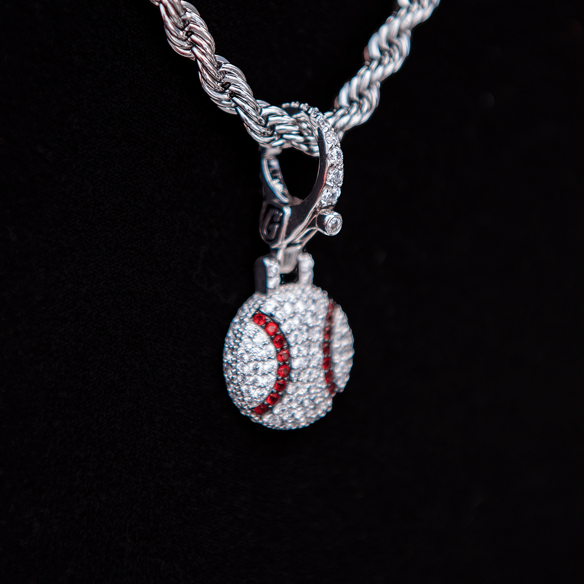 GLD PROMO Iced Baseball Clip On Pendant - White Gold