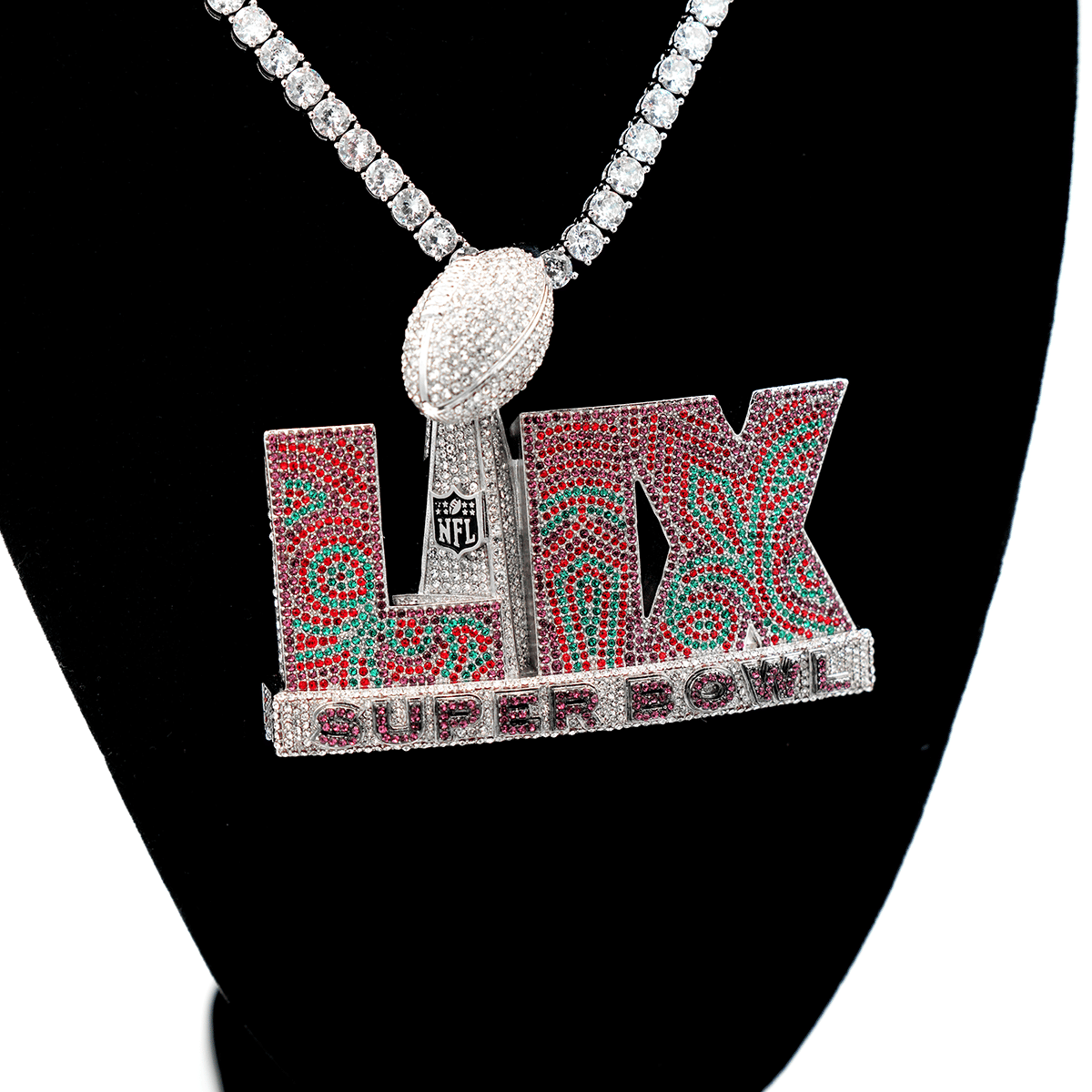 GLD PROMO Large Super Bowl LIX Official NFL Logo Pendant in White Gold