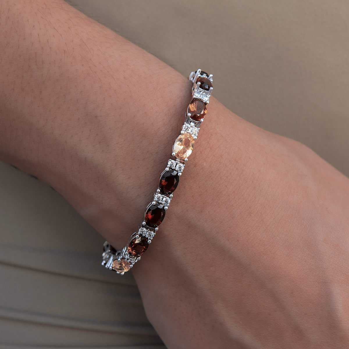 GLD PROMO - WOMEN Multicolor Mixed Oval Cut Tennis Tonal Brown Stones Bracelet - 5 mm