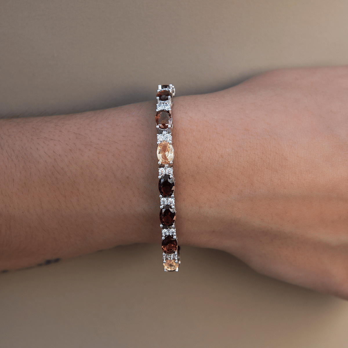 GLD PROMO - WOMEN Multicolor Mixed Oval Cut Tennis Tonal Brown Stones Bracelet - 5 mm