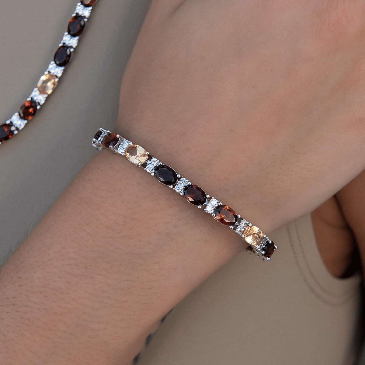 GLD PROMO - WOMEN Multicolor Mixed Oval Cut Tennis Tonal Brown Stones Bracelet - 5 mm
