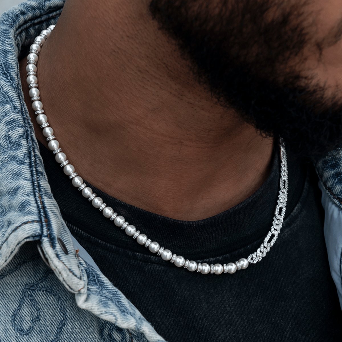 GLD PROMO Diamond Figaro Pearl Chain