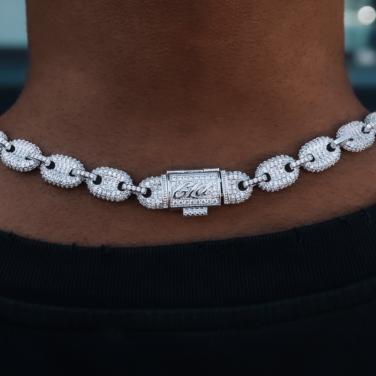 GLD PROMO Diamond Puffed Mariner Chain in White Gold - 12 mm