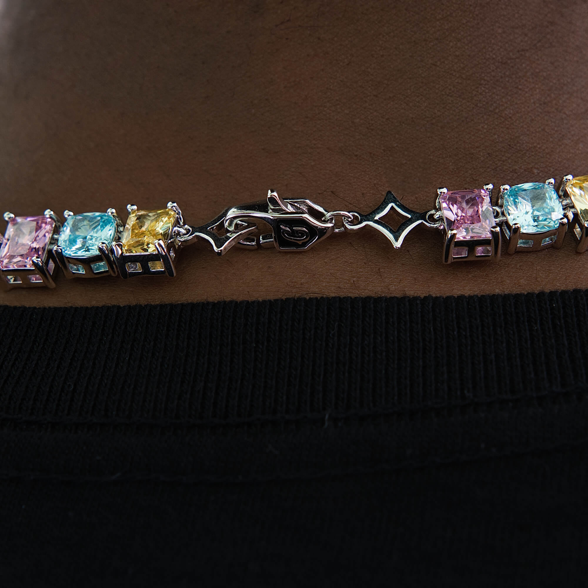 GLD Men Floating Pastel Multicolor Stone Chain in White Gold