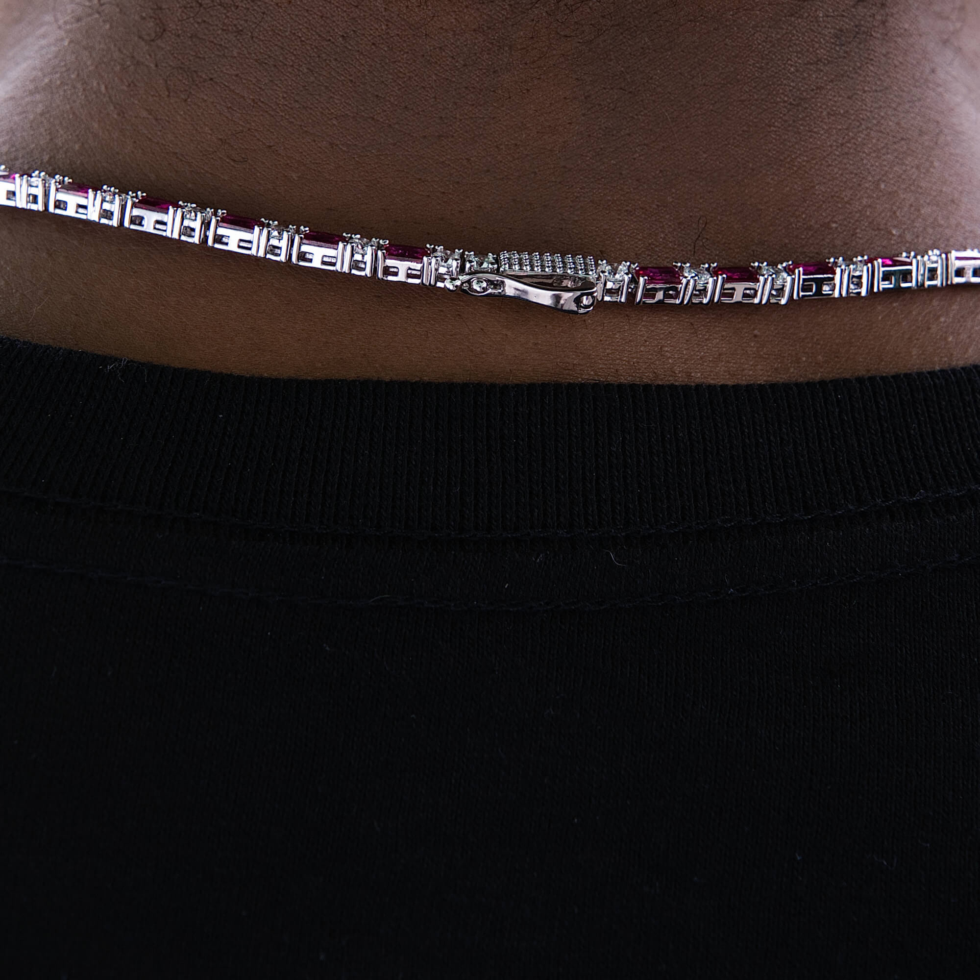 GLD Men Ruby Baguette Tennis Chain in White Gold - 4 mm