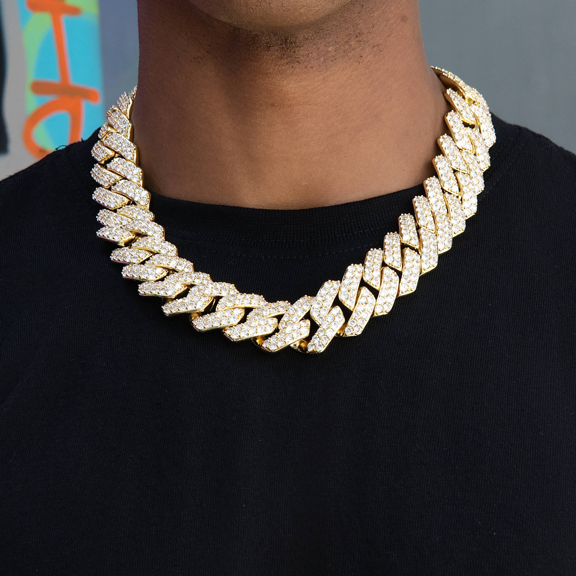 GLD Men Diamond Prong Link Chain in Yellow Gold - 25 mm