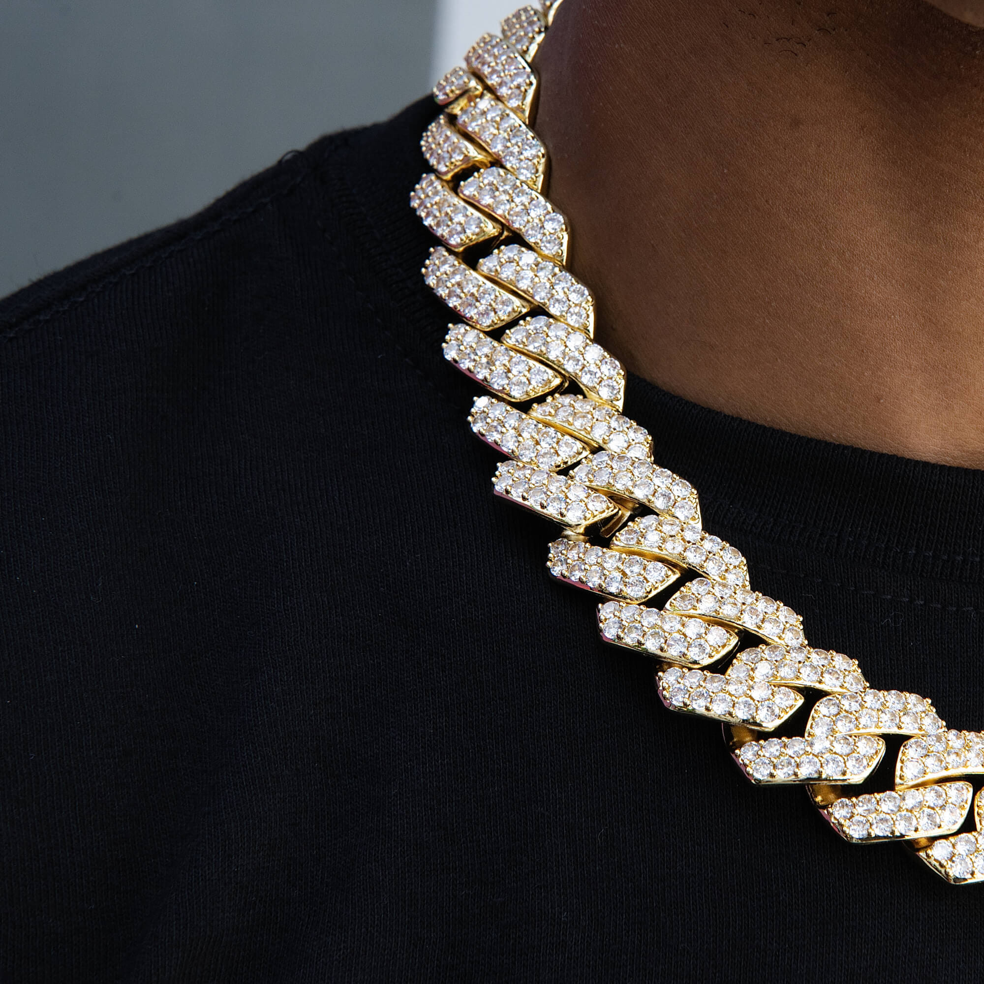 GLD Men Diamond Prong Link Chain in Yellow Gold - 25 mm
