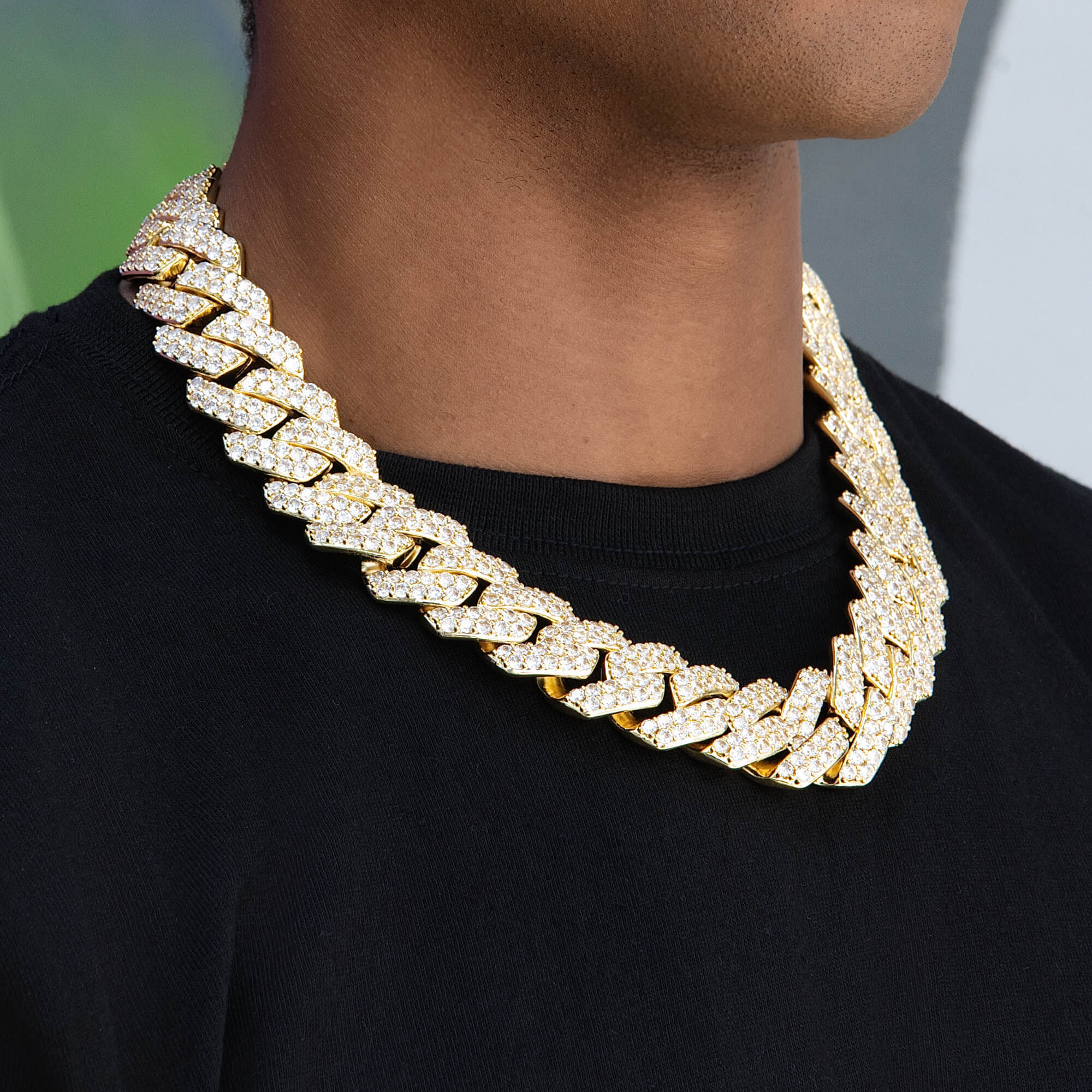 GLD Men Diamond Prong Link Chain in Yellow Gold - 25 mm