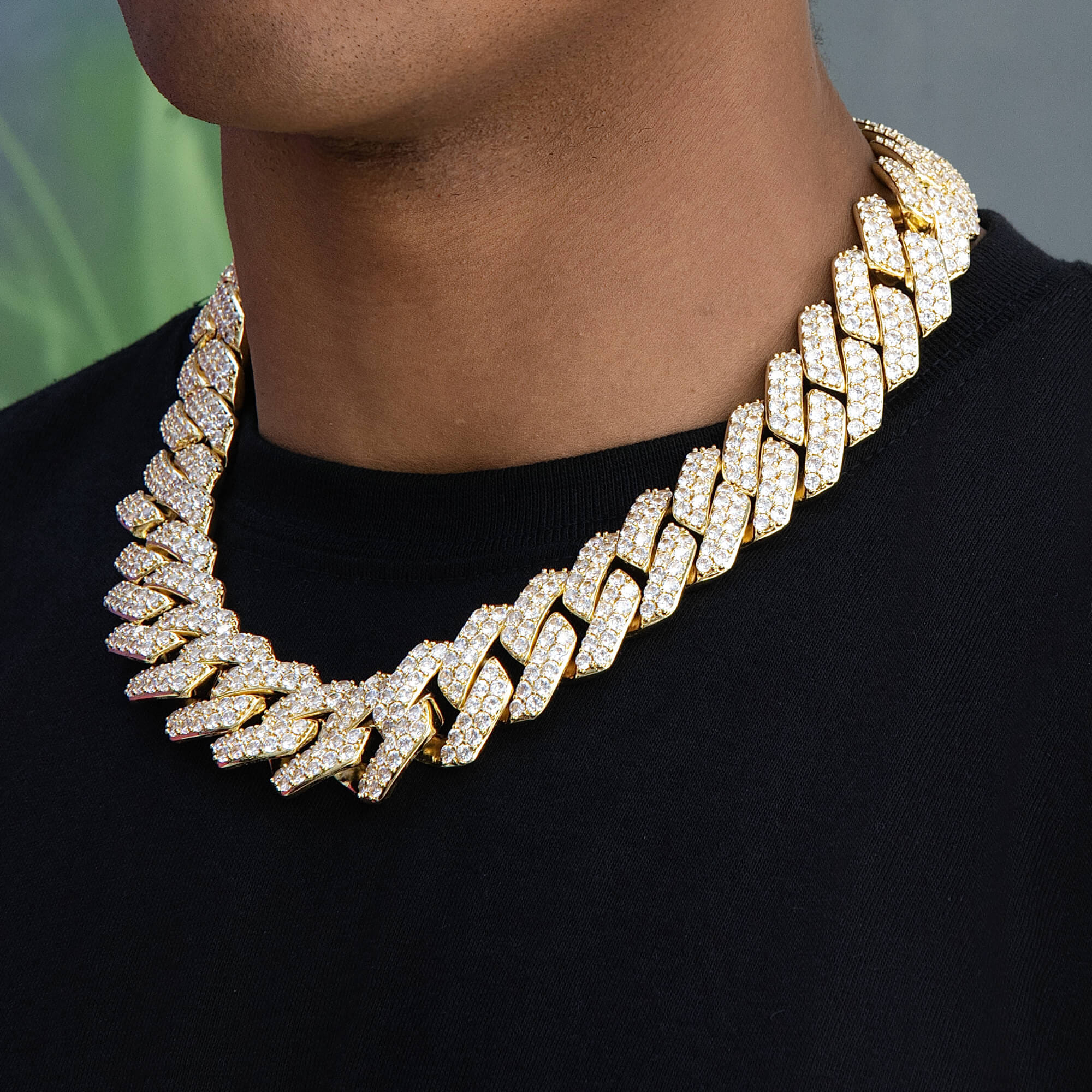 GLD Men Diamond Prong Link Chain in Yellow Gold - 25 mm