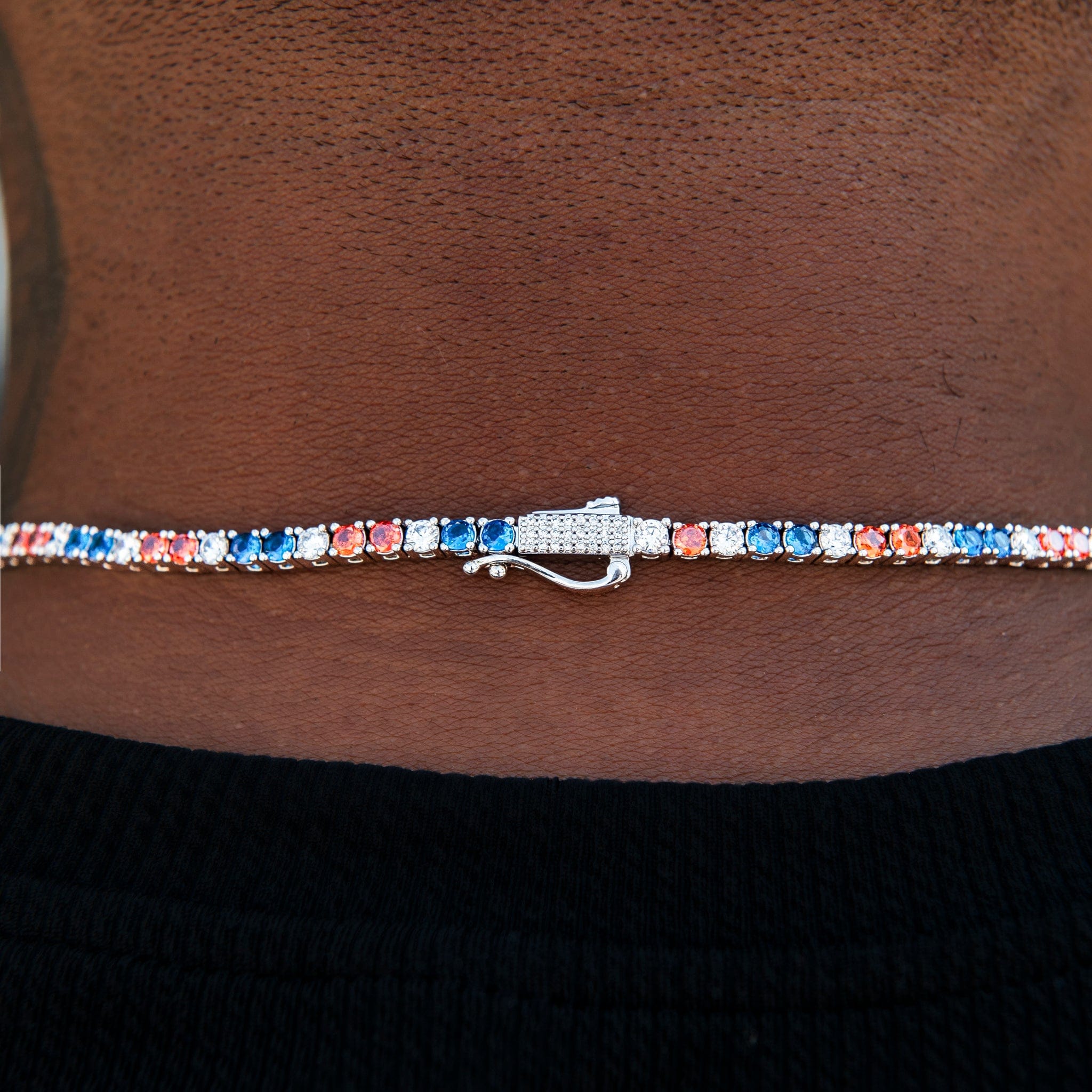 GLD Men 3 mm Diamond Tennis Chain - Royal Blue Orange White
