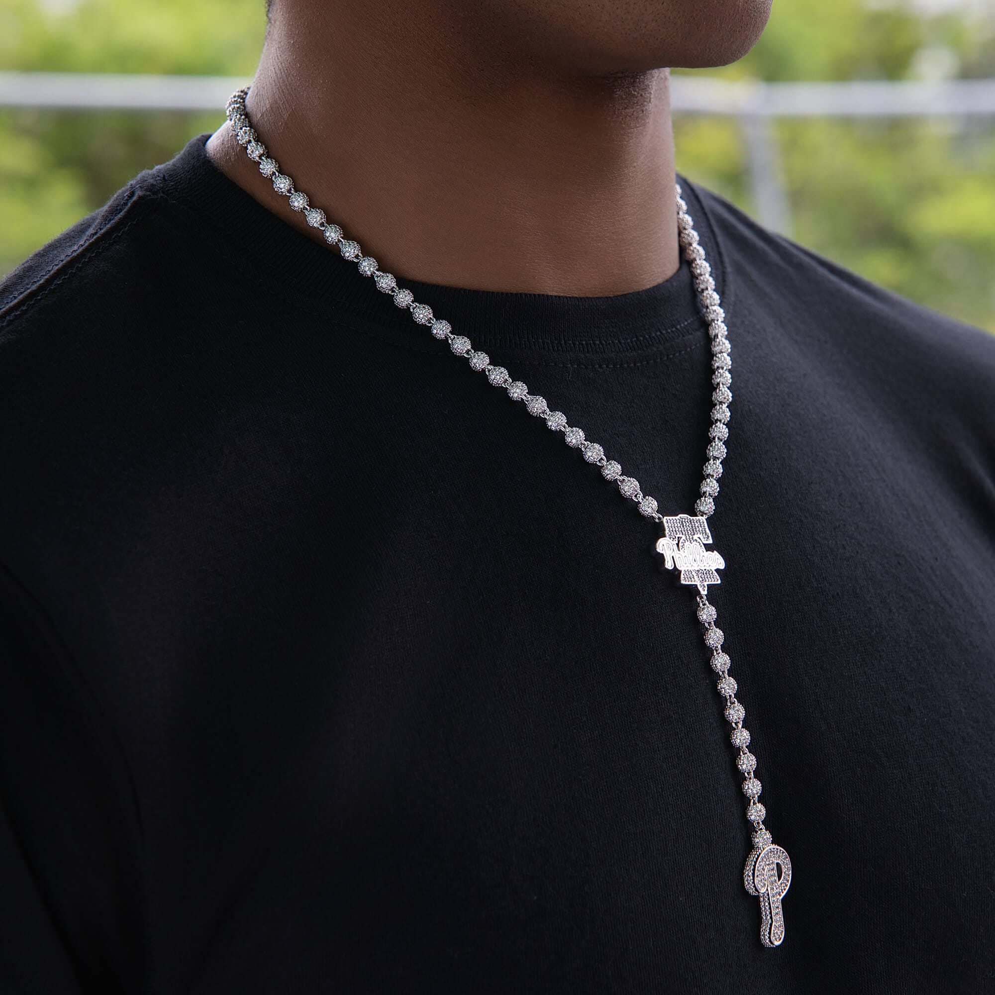 GLD Men Philadelphia Phillies Official MLB Lariat Necklace in White Gold
