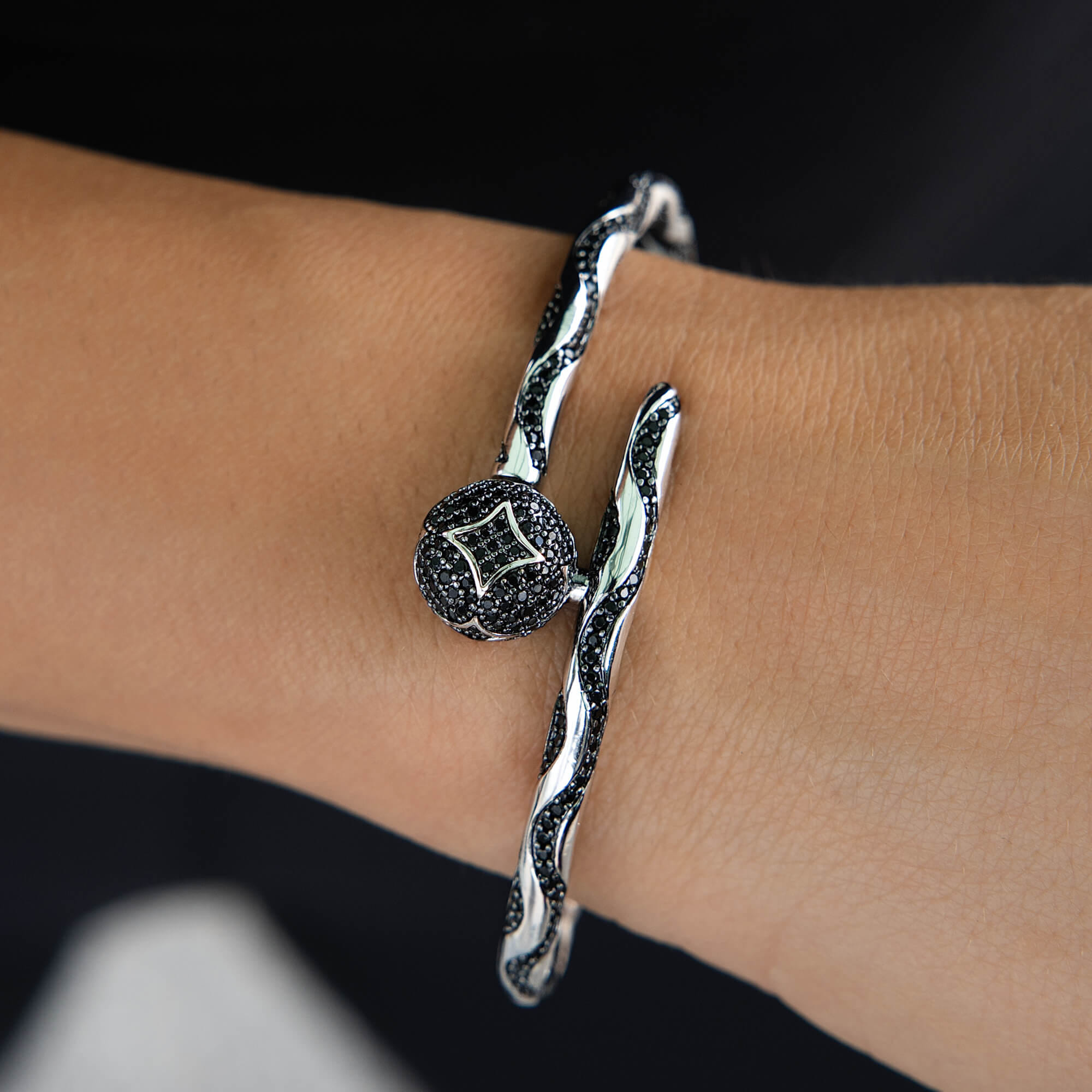 GLD Women Iced Ball Bangle Bracelet in White Gold