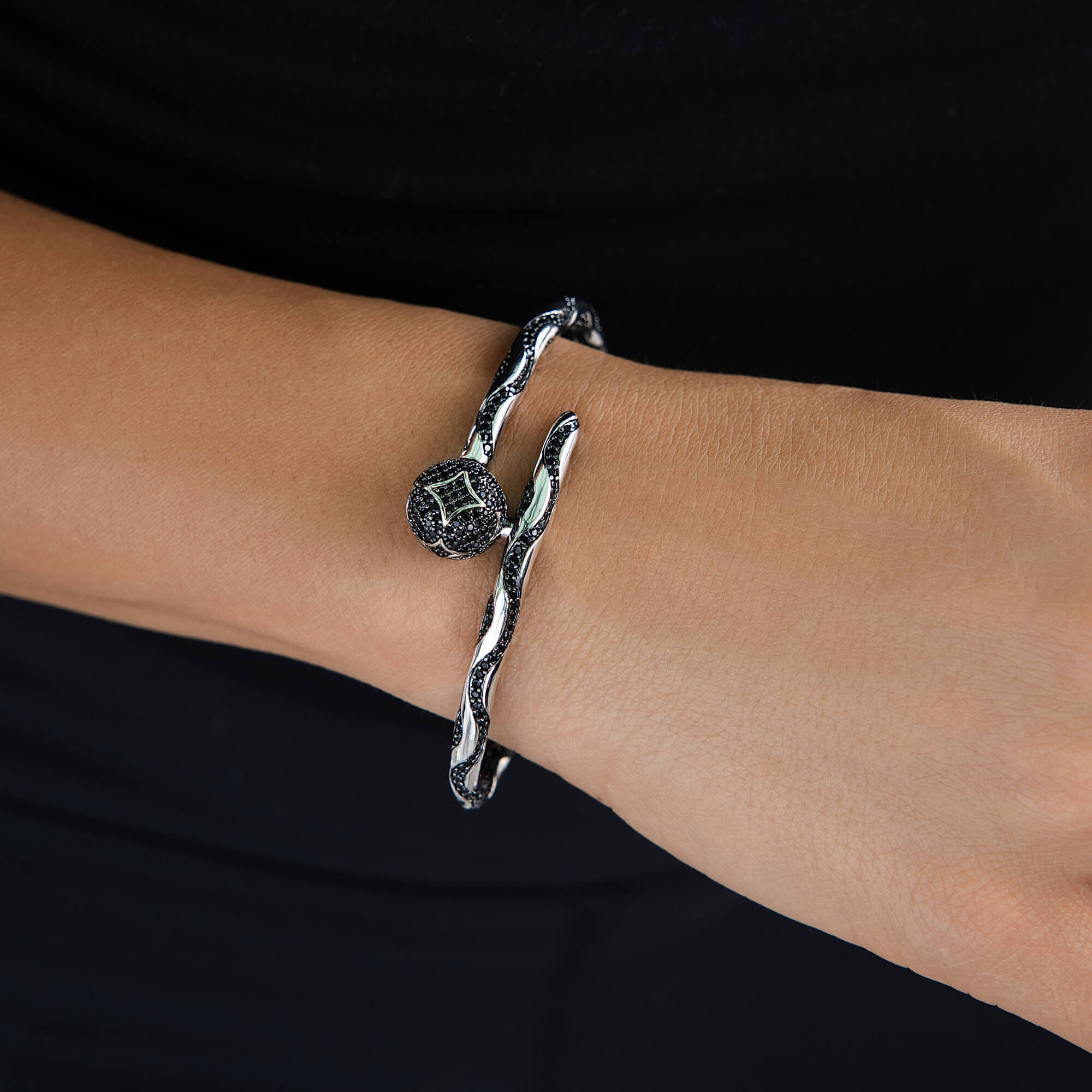 GLD Women Iced Ball Bangle Bracelet in White Gold