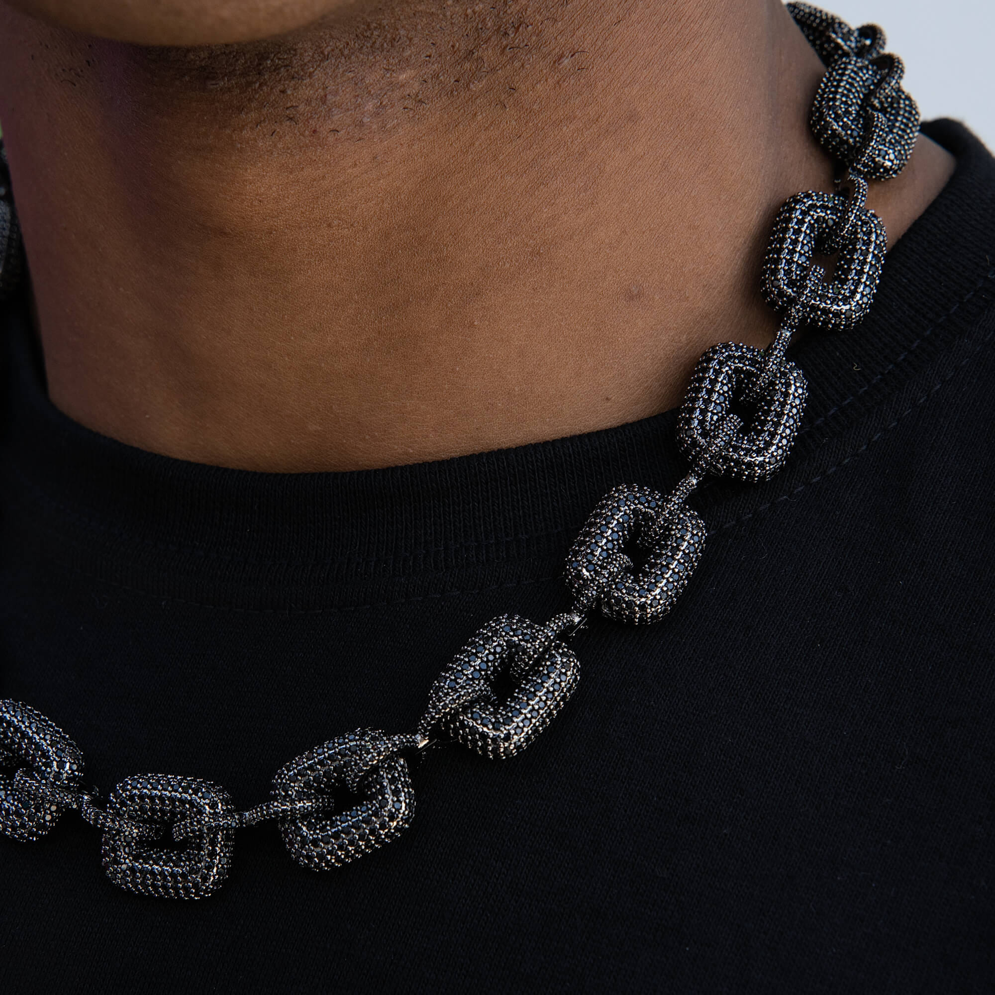 GLD Men Iced Square Link Chain in Black - 15 mm