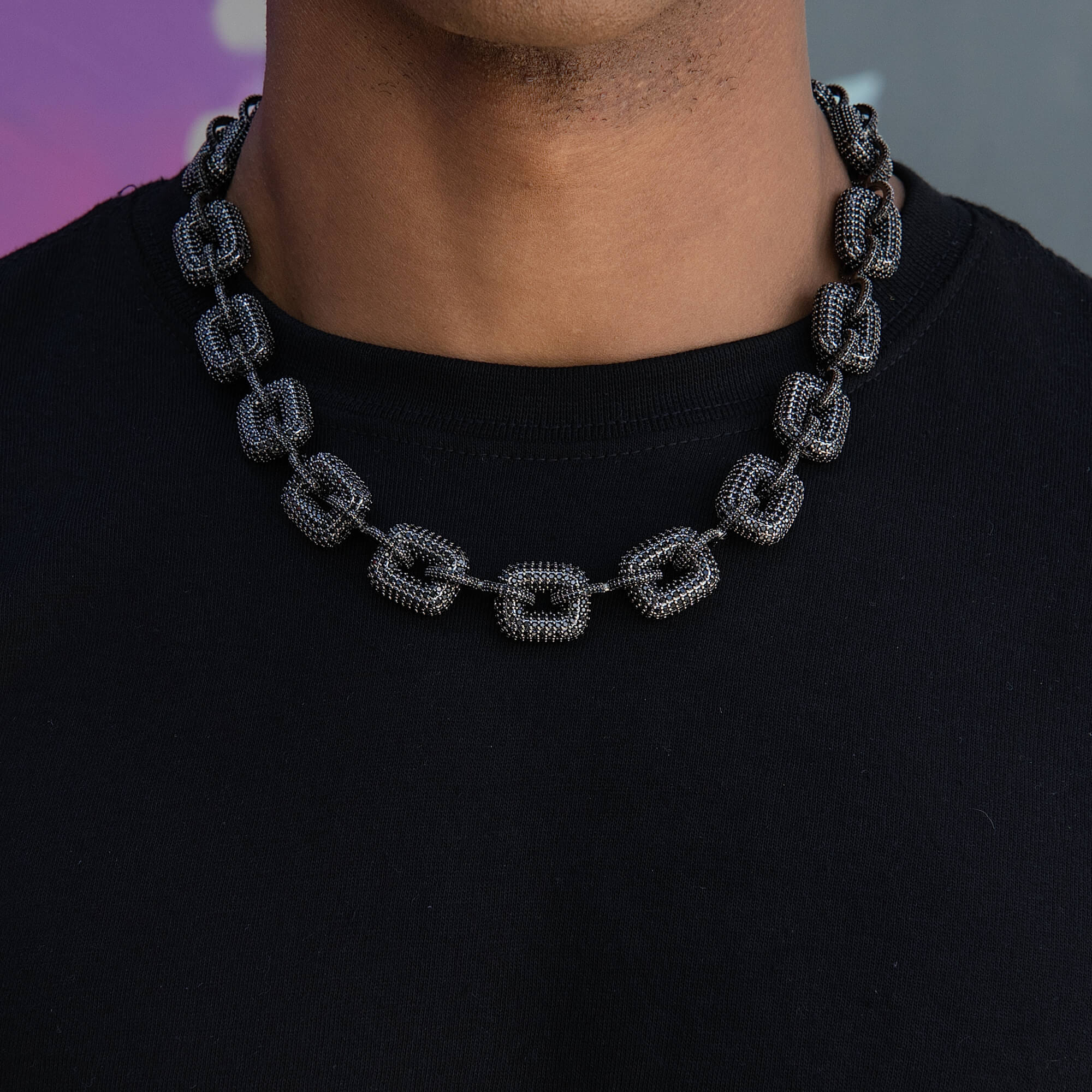 GLD Men Iced Square Link Chain in Black - 15 mm
