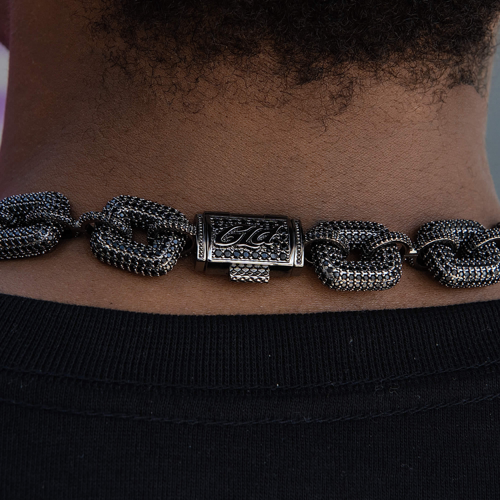GLD Men Iced Square Link Chain in Black - 15 mm