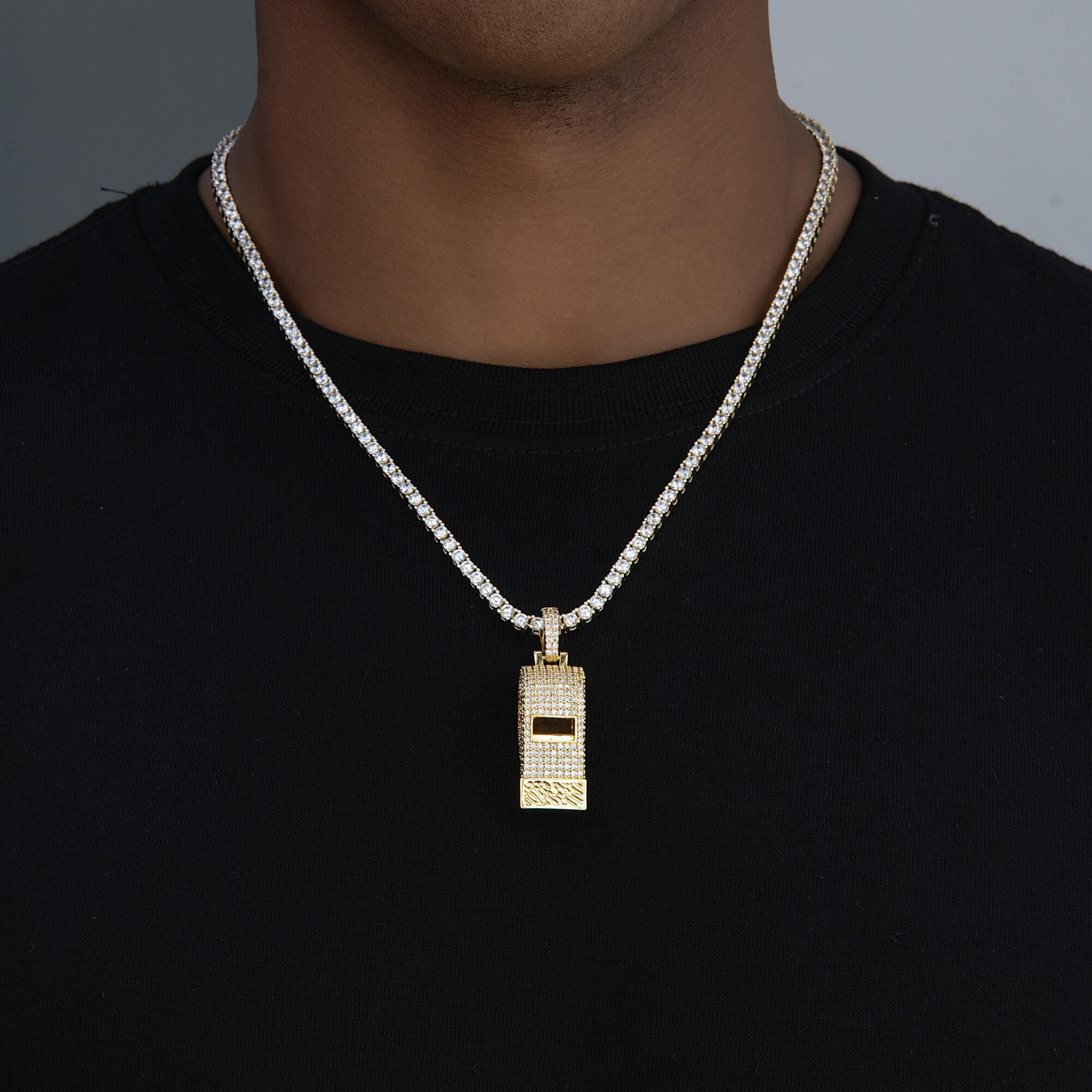 GLD Men Iced Functioning Coaches Whistle Pendant in Yellow Gold