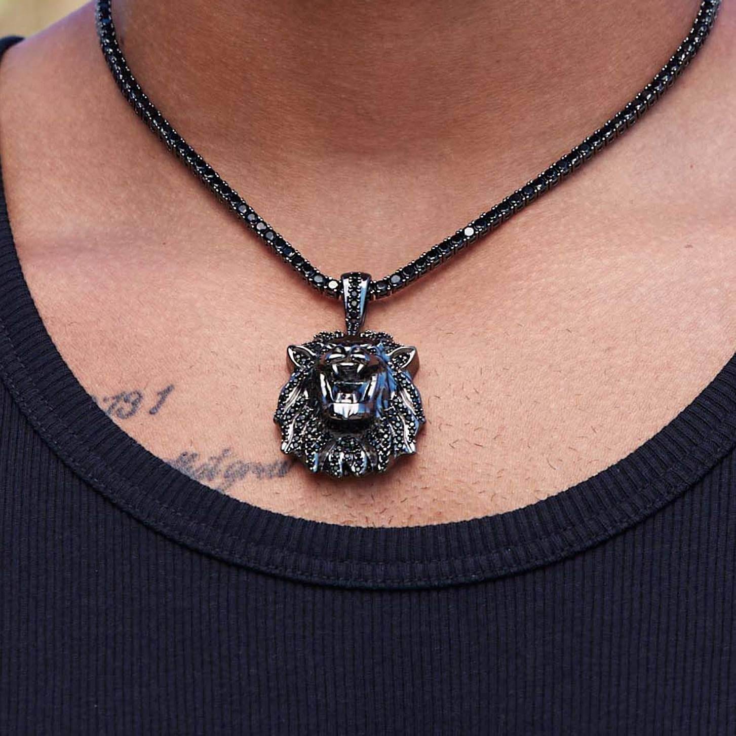 GLD Men Black Diamond Lion Pendant in Black